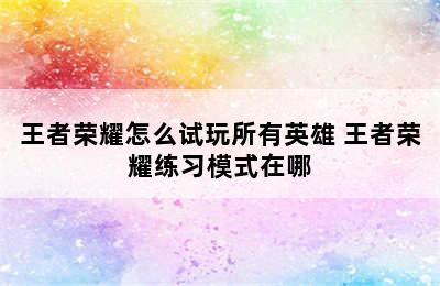 王者荣耀怎么试玩所有英雄 王者荣耀练习模式在哪